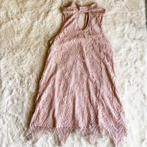 Pink lace choker neck dress